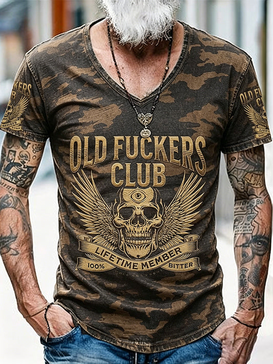 Old Fuckers Club Imprimé Vintage Mode lâche T-shirt à manches courtes