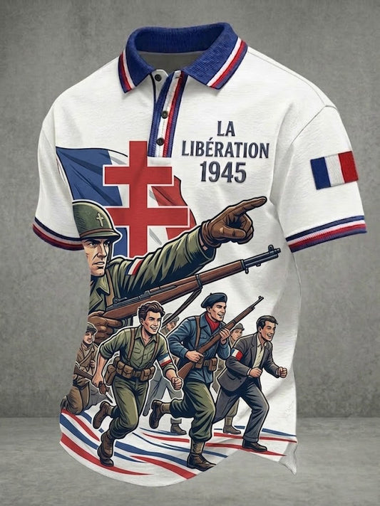 Chemise imprimée pour hommes, style français, LA LIBÉRATION 1945