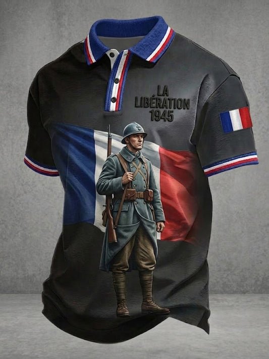 Chemise imprimée pour hommes, style français, LA LIBÉRATION 1945