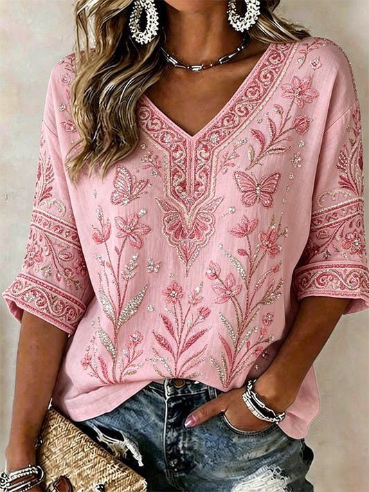 T-shirt décontracté pour femmes, imprimé de fleurs roses, sur le thème du cancer du sein