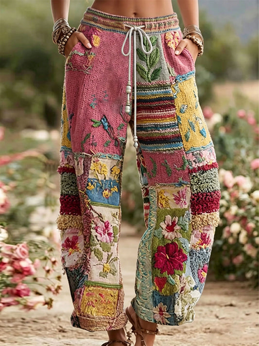 Pantalon Décontracté Femme Rose Imprimé Floral