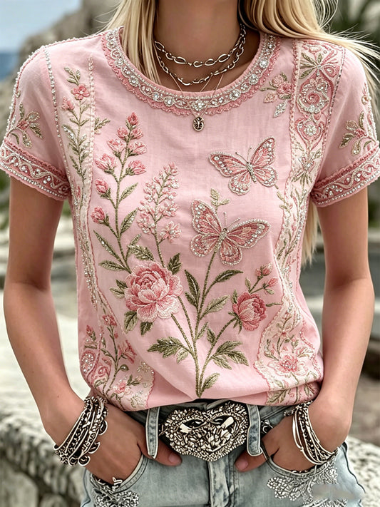 T-shirt décontracté pour femmes, imprimé de fleurs roses, sur le thème du cancer du sein