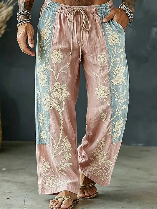 Top long en coton-lin décontracté pour hommes, style vintage, imprimé d’art abstrait