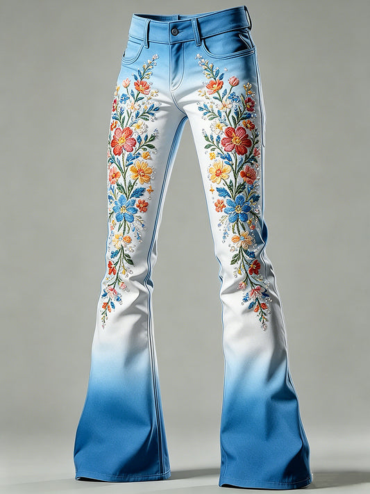 Pantalon évasé pour femme avec imprimé floral artistique