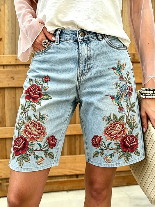 Shorts décontractés pour femmes, style vintage, imprimé floral artistique