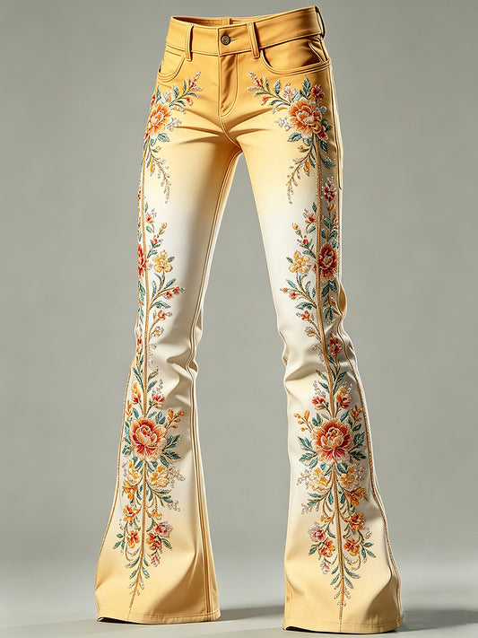 Pantalon évasé pour femme avec imprimé floral artistique