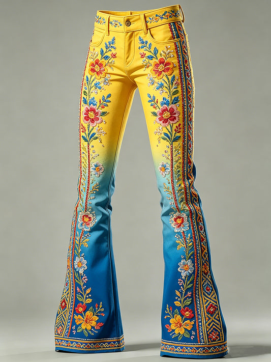 Pantalon évasé Femme Fleurs Art Print