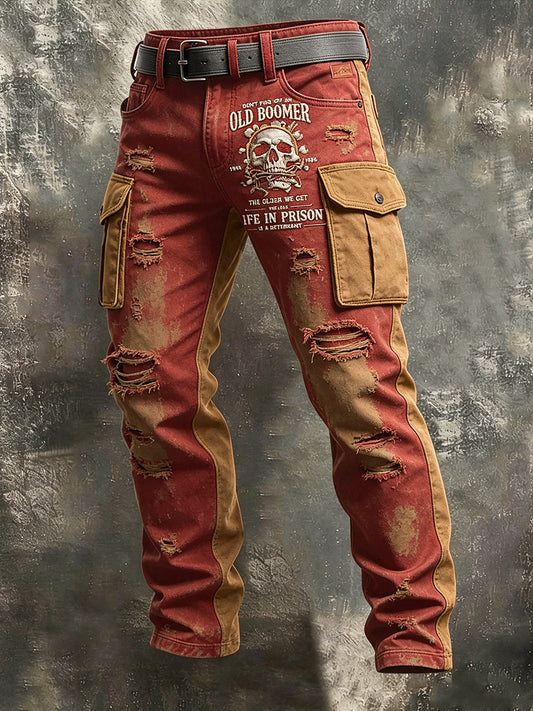 Imprimé artistique «Old Fuckers Club» rétro pour hommes, pantalon décontracté pour le travail