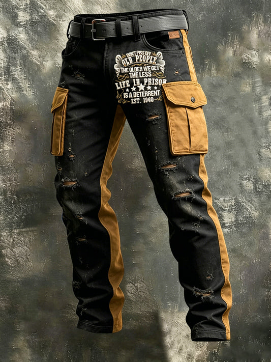 Retro Old Fuckers Club Art Print Pantalons Casual Vêtements de travail pour hommes