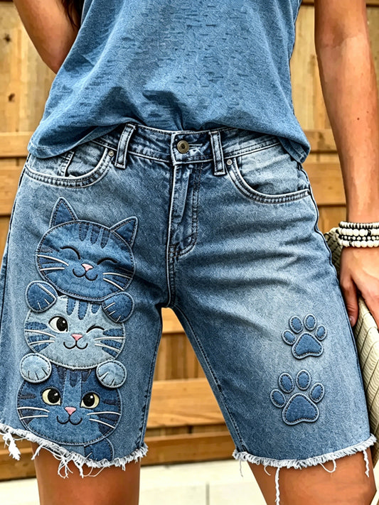 Jeans courts imprimés d'art animalier pour femmes
