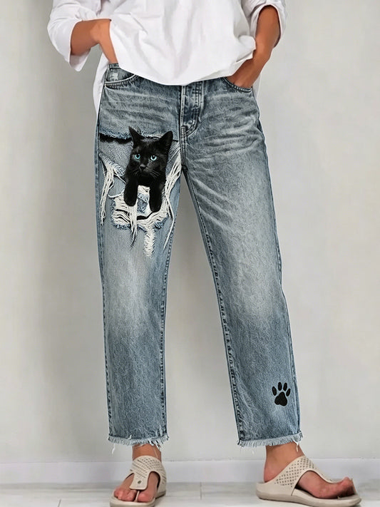 Jeans pour femmes avec imprimé d'art animalier