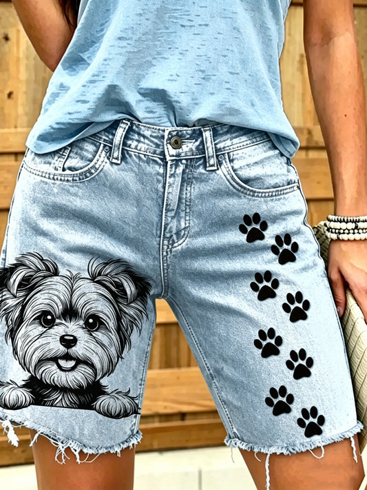 Jeans courts imprimés d'art animalier pour femmes