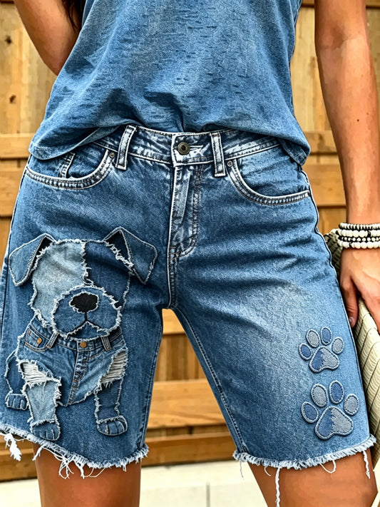 Jeans courts imprimés d'art animalier pour femmes