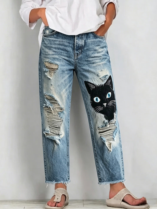 Jeans pour femmes avec imprimé d'art animalier