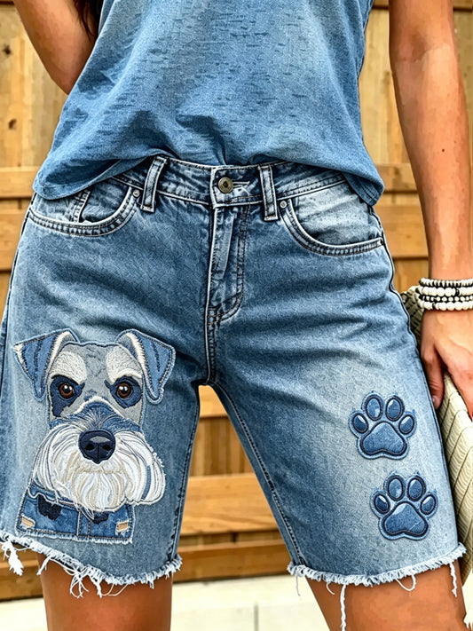Jeans courts imprimés d'art animalier pour femmes