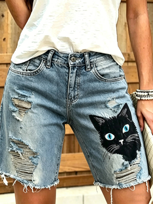Jeans courts imprimés d'art animalier pour femmes