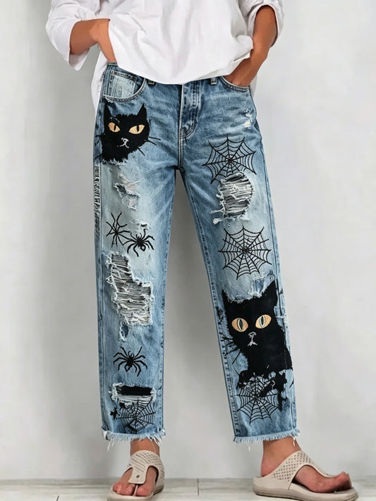 Jeans pour femmes avec imprimé d'art animalier
