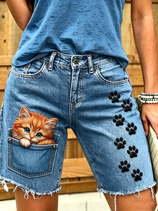 Jeans courts imprimés d'art animalier pour femmes