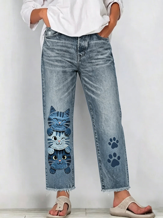 Jeans pour femmes avec imprimé d'art animalier