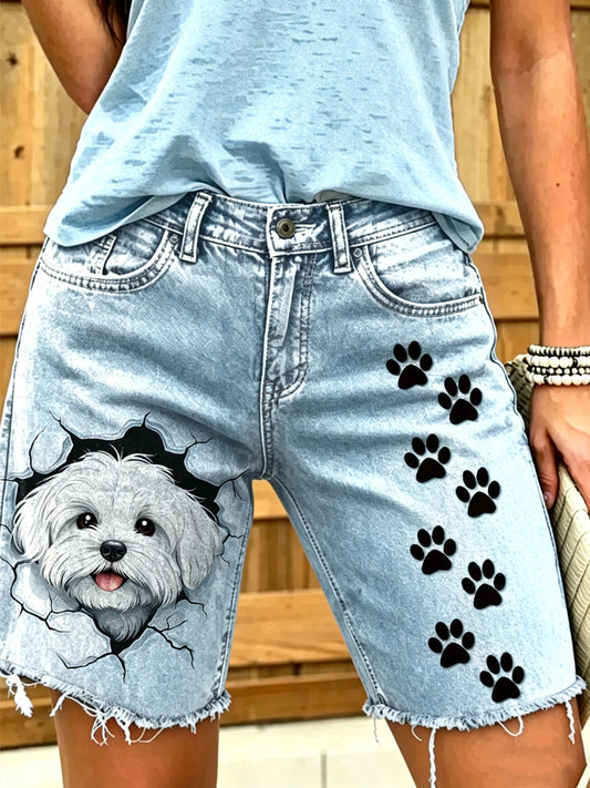 Jeans courts imprimés d'art animalier pour femmes