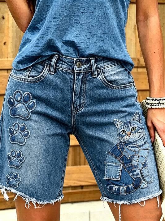 Jeans courts imprimés d'art animalier pour femmes