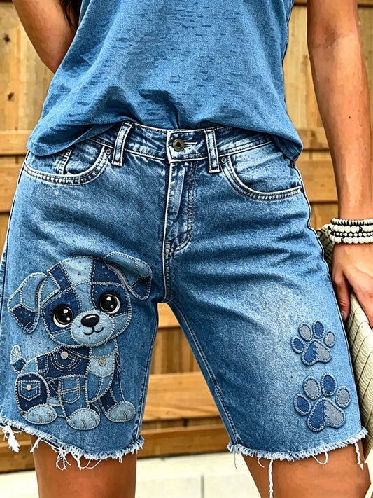 Jeans courts imprimés d'art animalier pour femmes