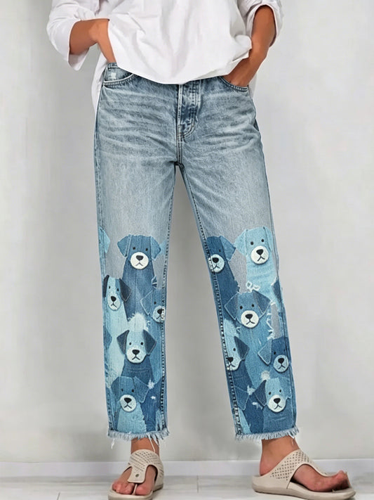 Jeans Animal Art Print Femme