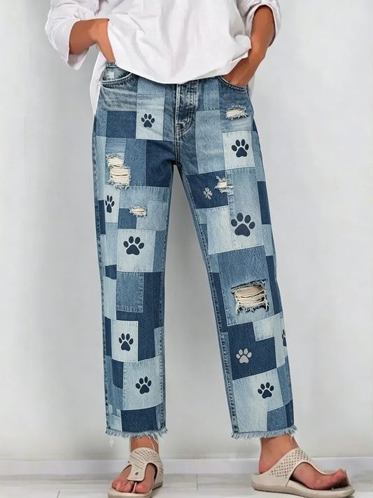 Jeans pour femmes avec imprimé d'art animalier
