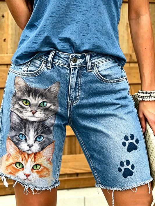 Jeans courts imprimés d'art animalier pour femmes