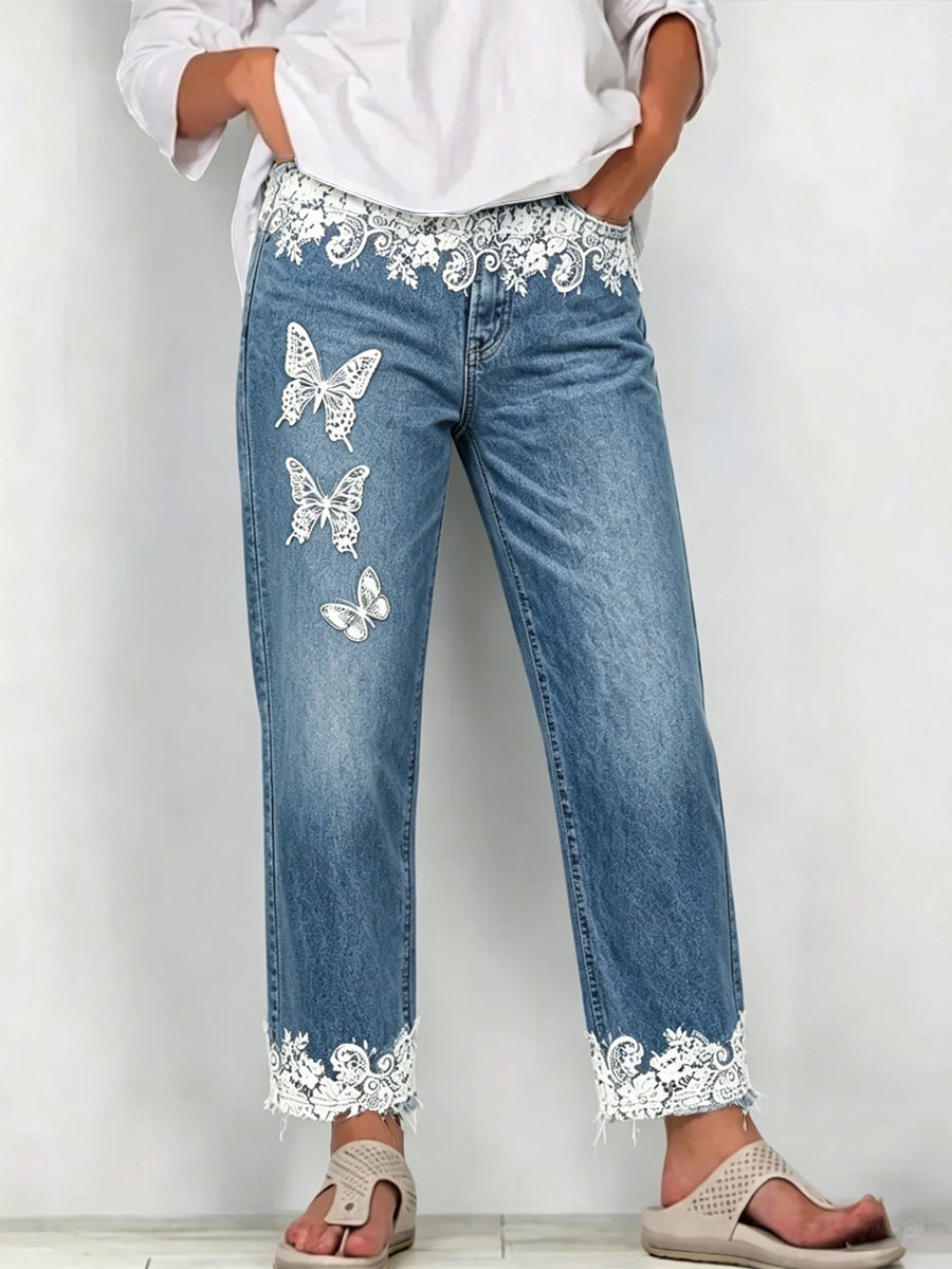 Jeans pour femmes avec imprimé d'art animalier