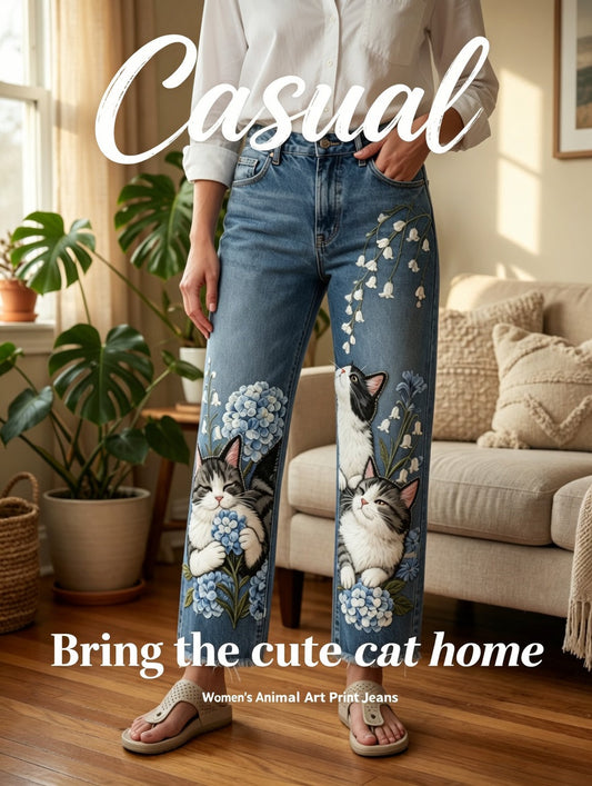 Jeans pour femmes avec imprimé d'art animalier