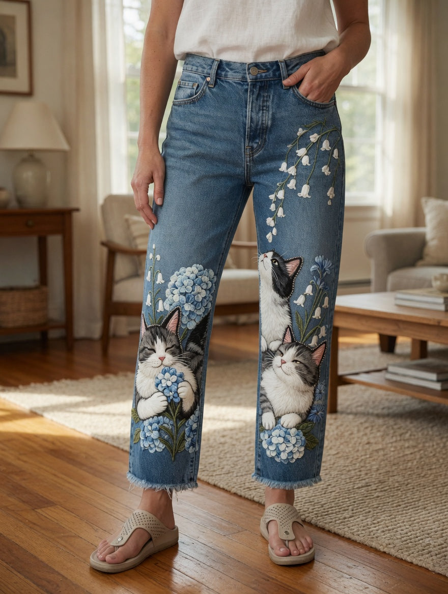 Jeans pour femmes avec imprimé d'art animalier