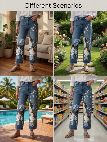 Jeans pour femmes avec imprimé d'art animalier