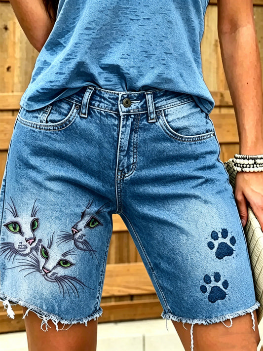 Jeans courts imprimés d'art animalier pour femmes
