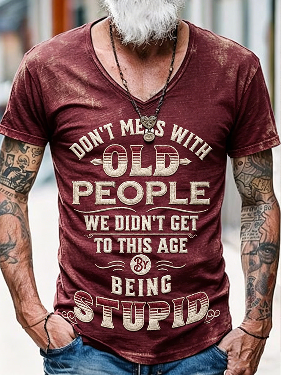 T-shirt vintage à manches courtes, ample, imprimé «Les hommes, ne provoquez pas les personnes âgées », mode vintage
