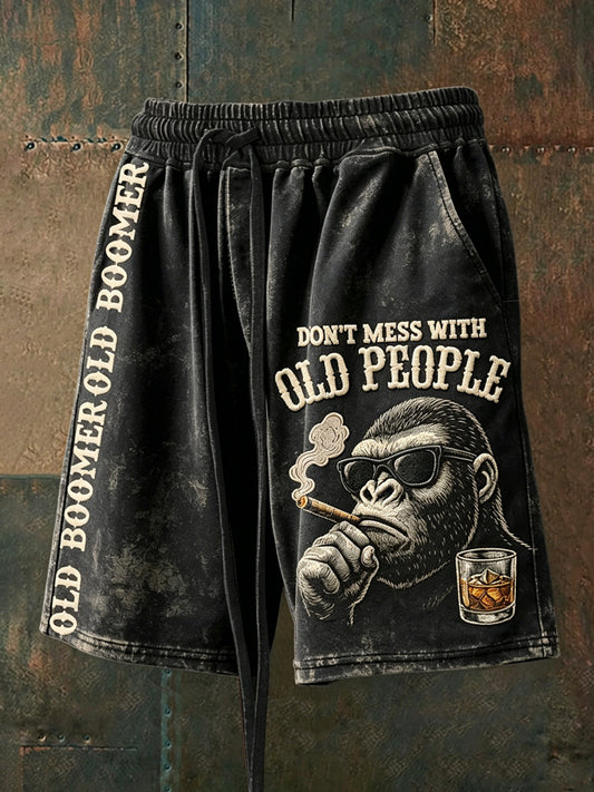 Shorts à cordon avec impression «Les hommes, ne provoquez pas les personnes âgées»