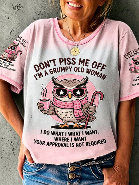 T-shirt vintage à manches courtes, ample, imprimé «Ne provoquez pas les personnes âgées », pour femme