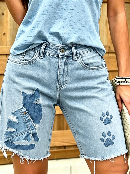 Jeans courts imprimés d'art animalier pour femmes