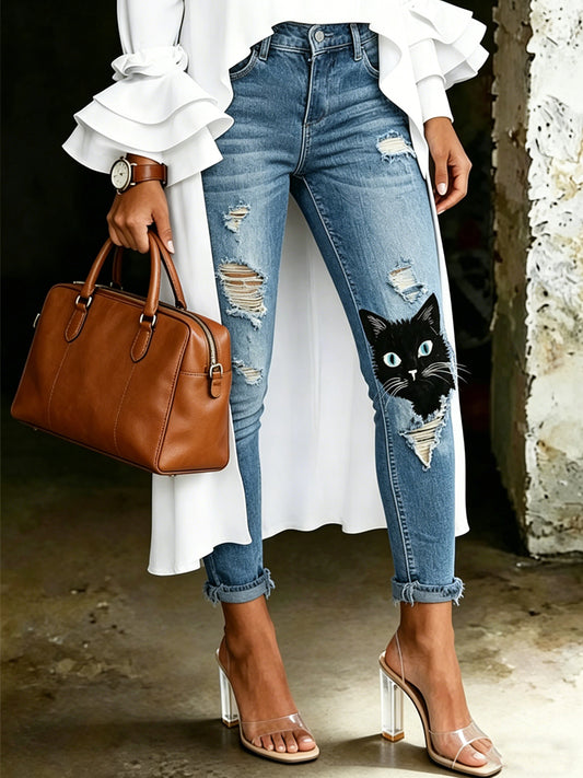 Jeans Animal Art Imprimé Femme