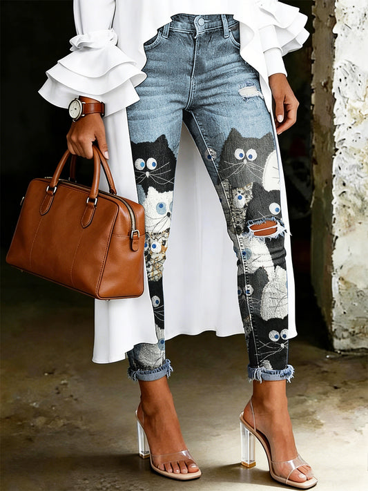 Jeans imprimés avec motifs animaliers pour femmes