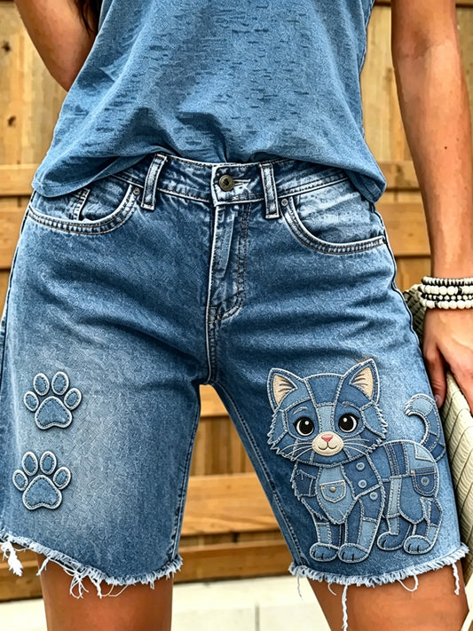 Jeans courts imprimés d'art animalier pour femmes