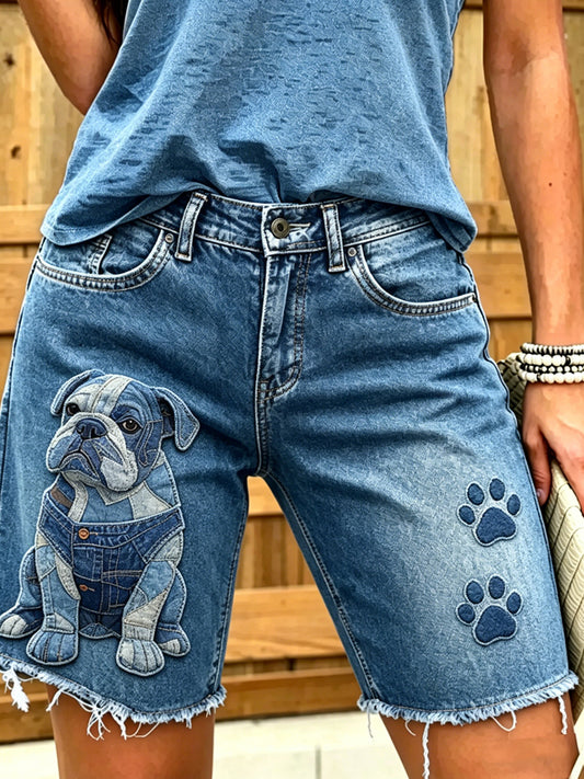 Jeans courts imprimés d'art animalier pour femmes