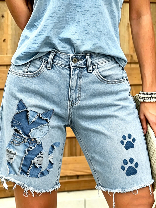Jeans courts imprimés d'art animalier pour femmes