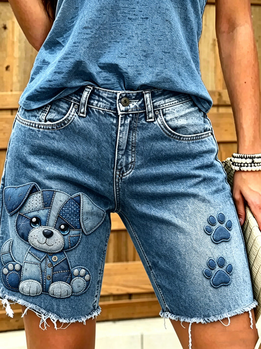 Jeans courts imprimés d'art animalier pour femmes