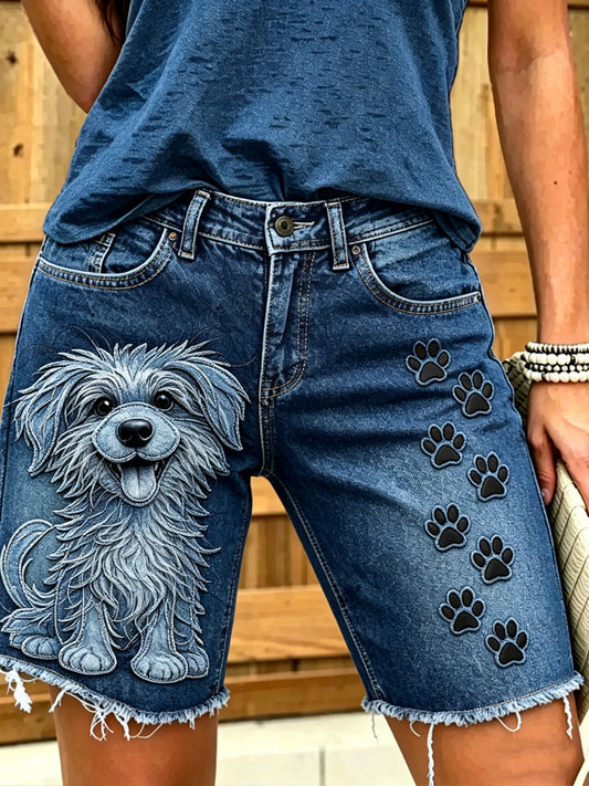 Jeans courts imprimés d'art animalier pour femmes