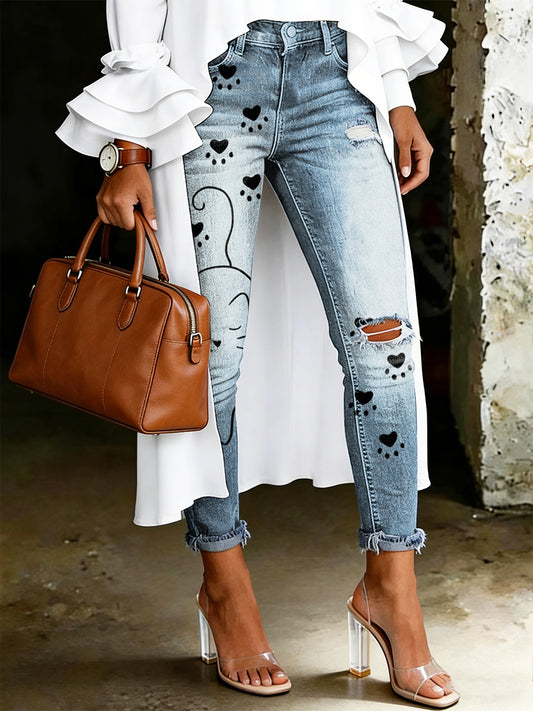 Jeans imprimés avec motifs animaliers pour femmes