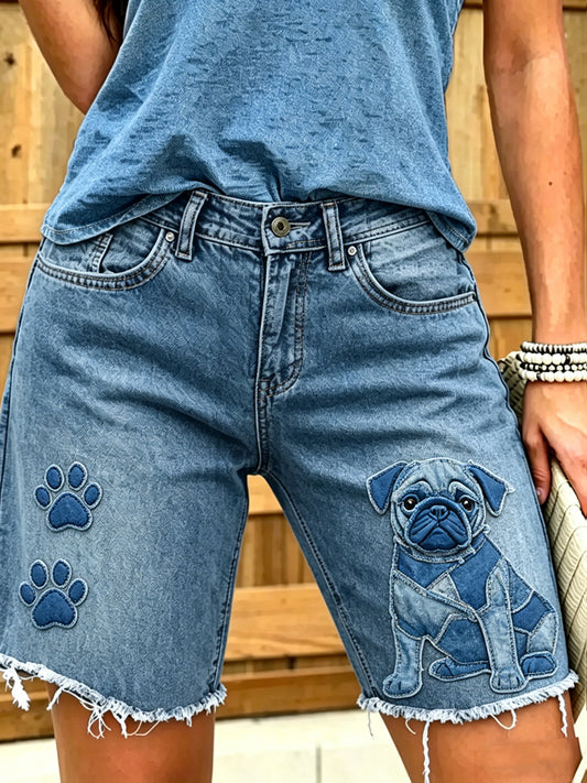 Jeans courts imprimés d'art animalier pour femmes