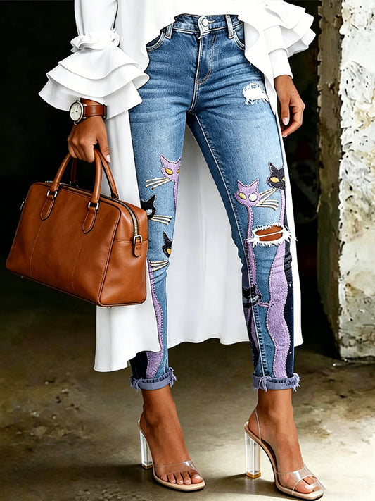 Jeans imprimés avec motifs animaliers pour femmes