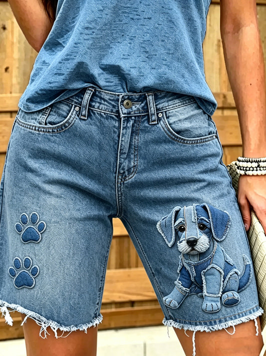Jeans courts imprimés d'art animalier pour femmes