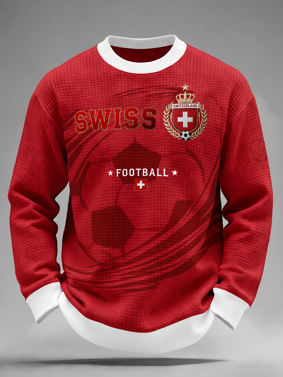 Haut Homme Manches Longues Tricot Gaufré Imprimé Thème Football